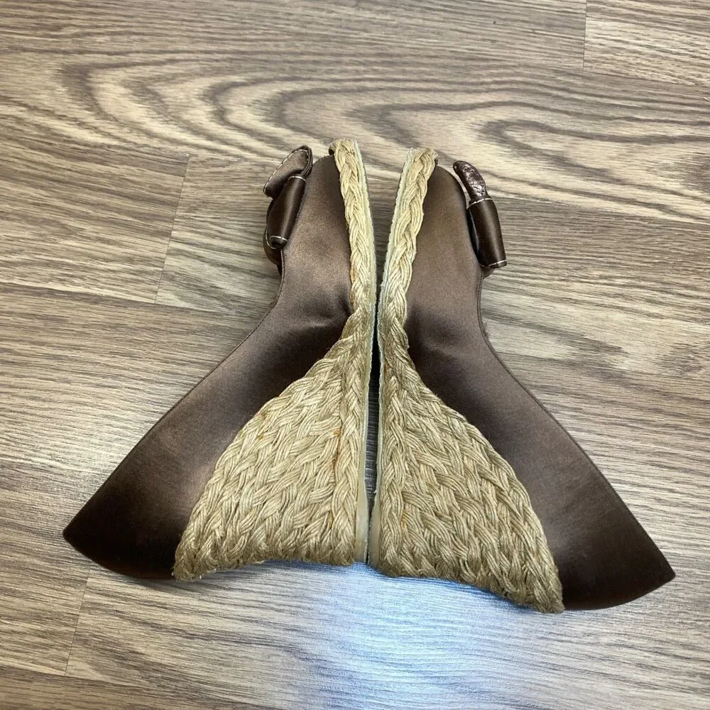 Stuart Weitzman Womes‎ Size 8M Bowden Amaretto Open Toe Espadrille Wedge
